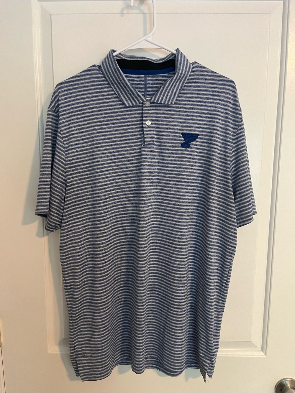 Nike Men's Navy and White Striped Polo St Louis Blues